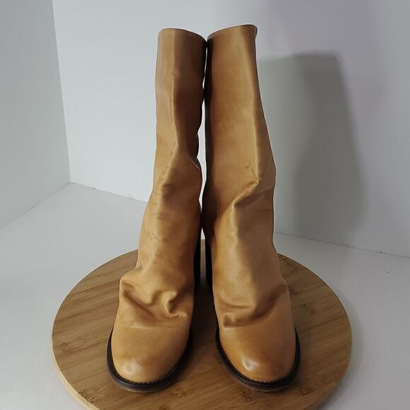 Free People Tan Elle Slouchy Leather Block Heel Boot Size 38 (7.5) - Picture 2 of 15
